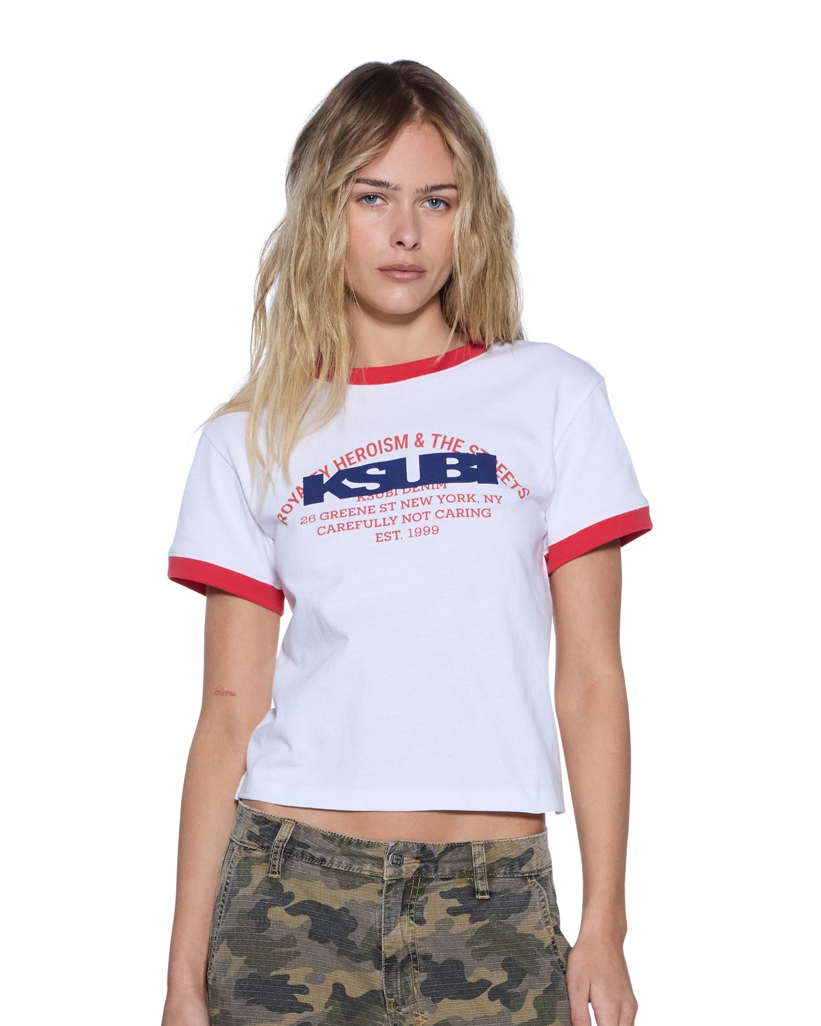 WOMENS  VARSITY SHRUNKEN SS TEE WHITE SLIM TEES