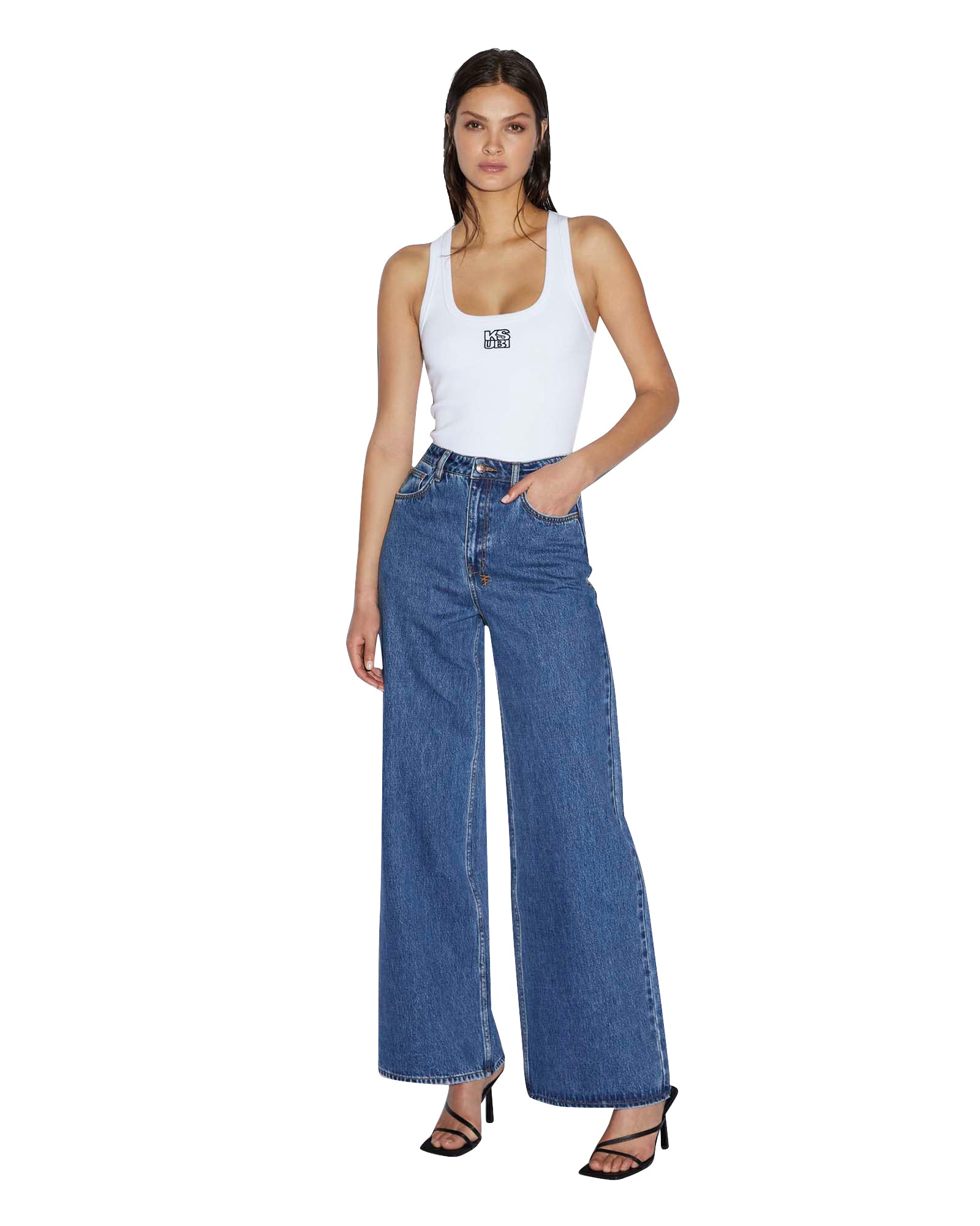 WOMENS STACKED ORIGIN TANK WHITE FITTED FASHION TOPS