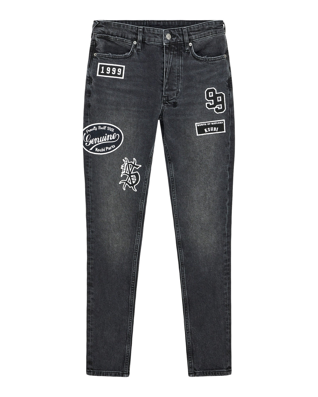 MENS VAN WINKLE ROADHOUSE BLACK PATCHED DENIM JEANS