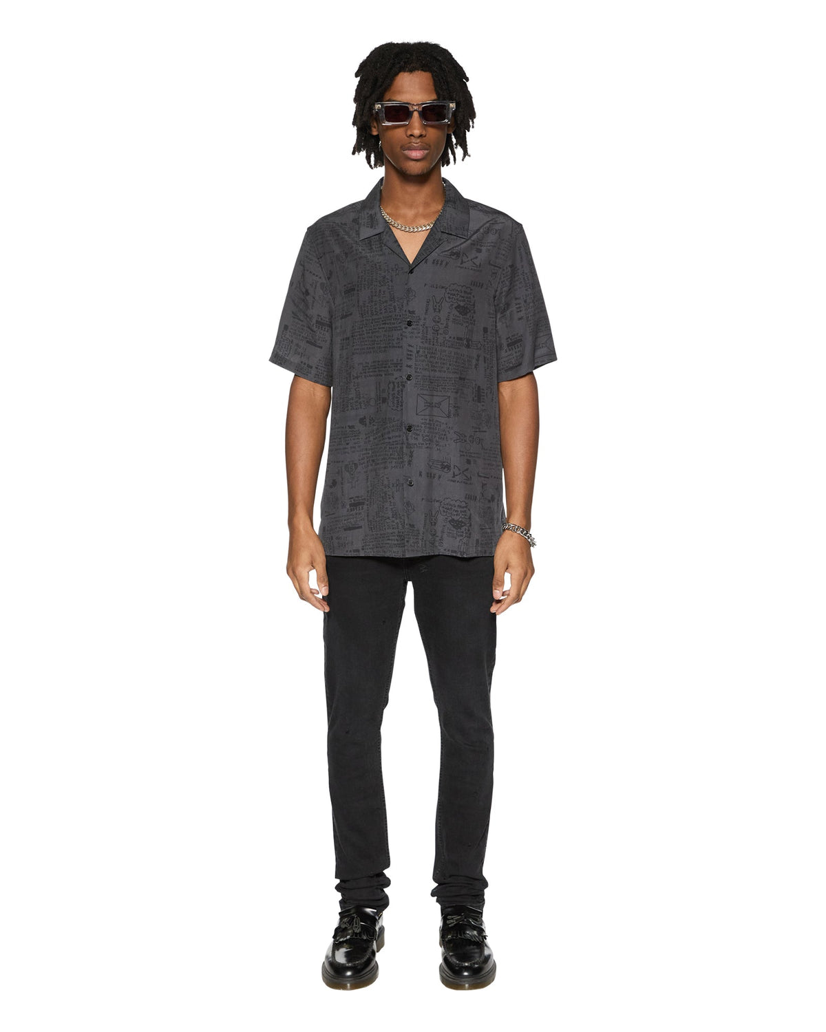 Mens Verses Resort Ss Shirt Black Regular Shirts - Black