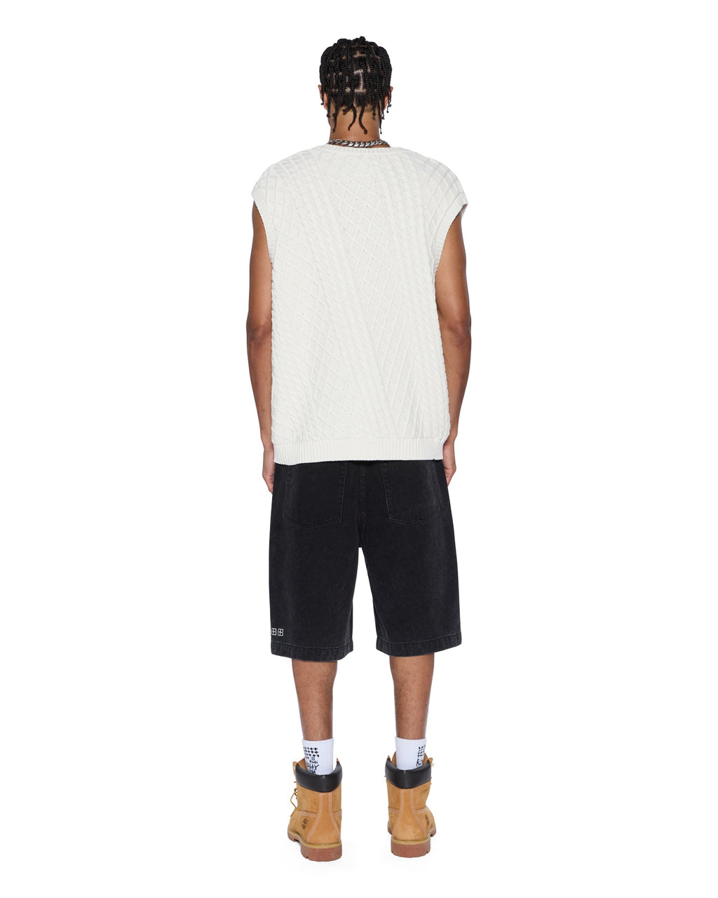MENS TURNCABLE KNIT VEST VINTAGE WHITE KNITWEAR
