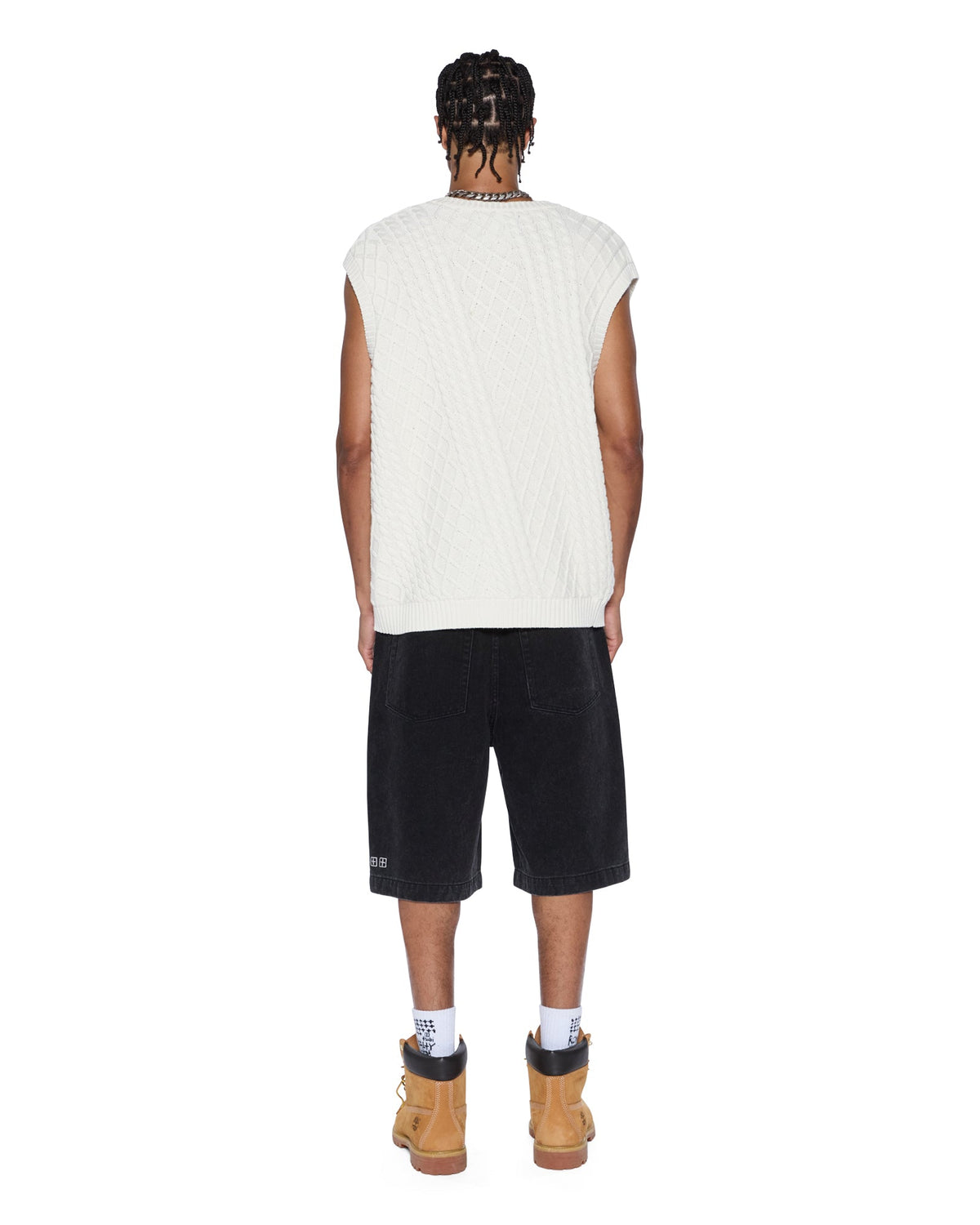 MENS TURNCABLE KNIT VEST VINTAGE WHITE KNITWEAR