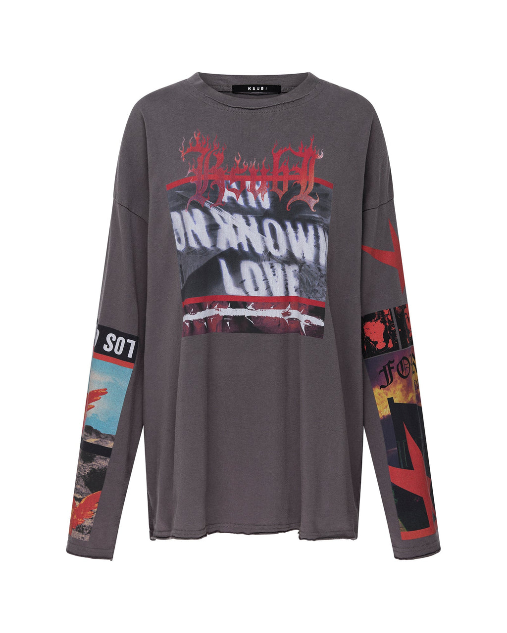 Womens Altar Ls Boyfriend Tee Charcoal Oversized Tees - Grey