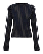Womens Porter Ls Top Black Pinstripe Slim Fashion Tops - Black
