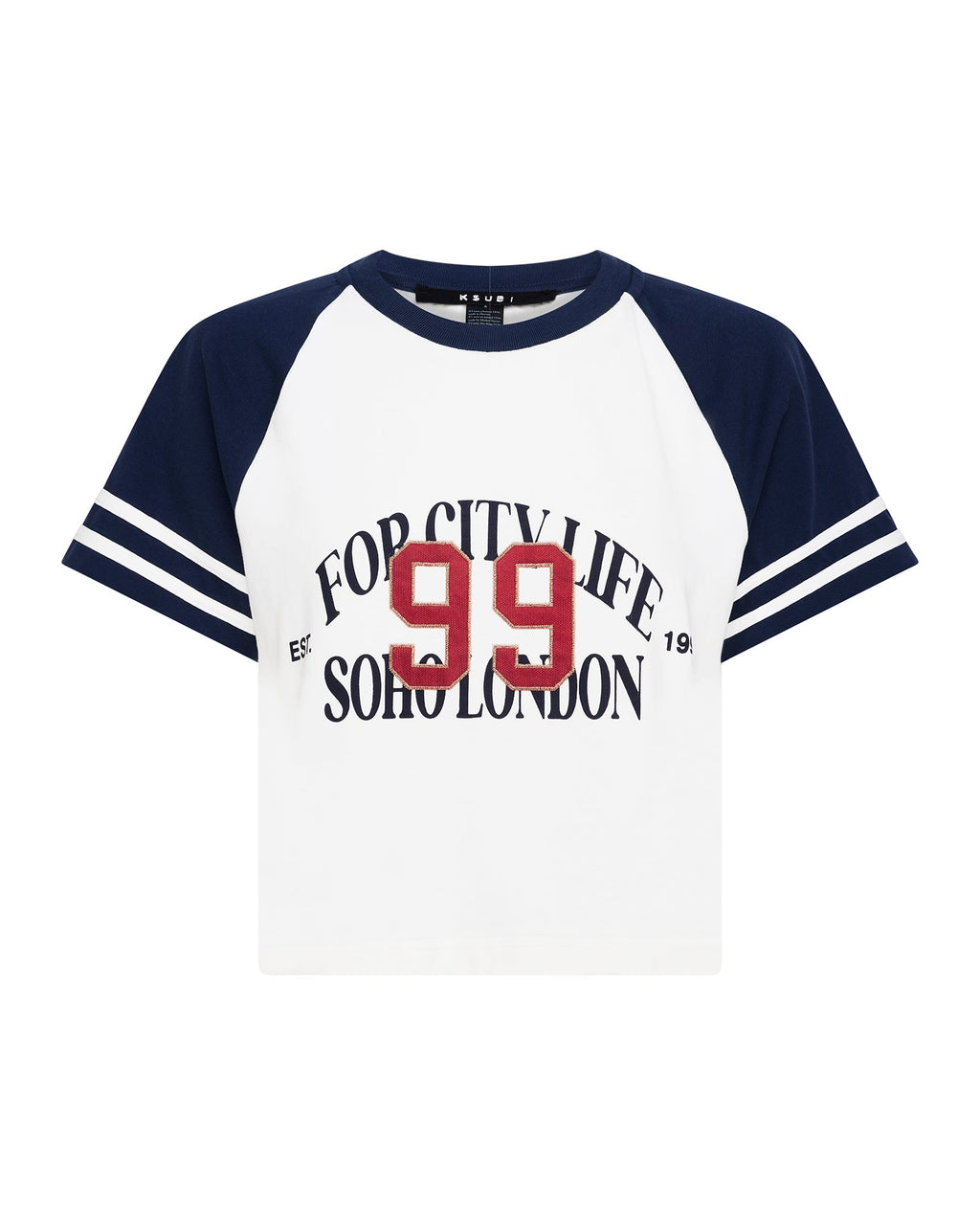 WOMENS RAGLAN BOXY SS TEE VINTAGE WHITE/NAVY TEES