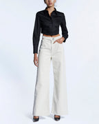 Womens Tucked Crop Shirt Black Fitted Shirts - Black