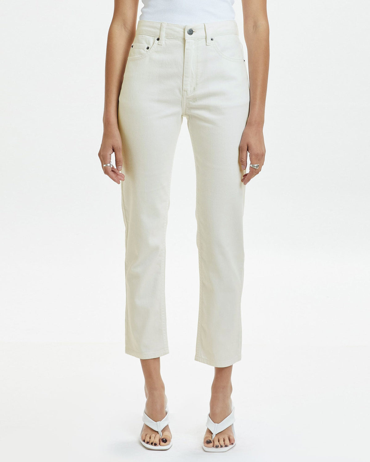 Womens Nine O Ecru Slim Denim Jeans - White