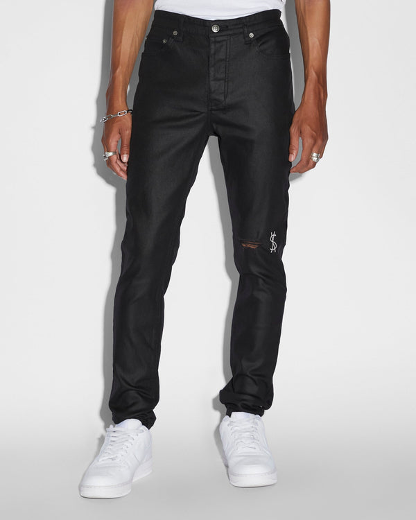 Chitch Waxed Silver Slim Fit Jeans - Waxed Black Denim | Ksubi ++